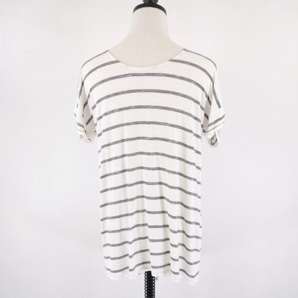 Chico's Size 0 White Gray Striped Shirt Dress Dress Rayon Blend Short Sleeve - Picture 6 of 10